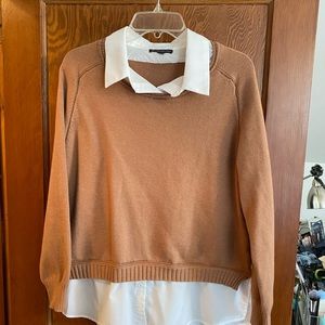 Women's Tan Sweater with White Collar